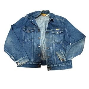 Vintage Grunge Rustler‎ Denim Jacket Blue Classic Trucker Style Size Medium